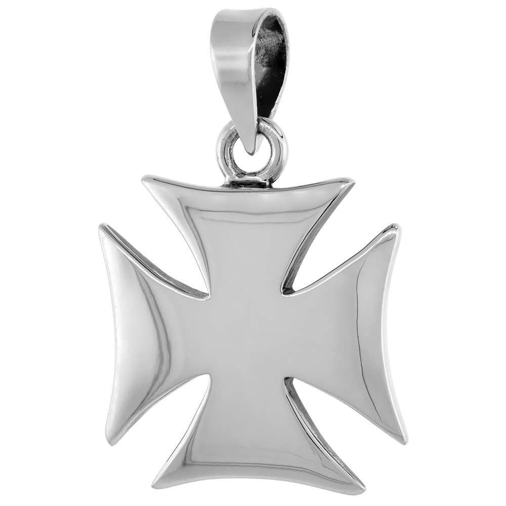 Sterling Silver Maltese St Johns Cross Pendant for Men Flawless Polished Finish 7/8 inch (22 mm) tall