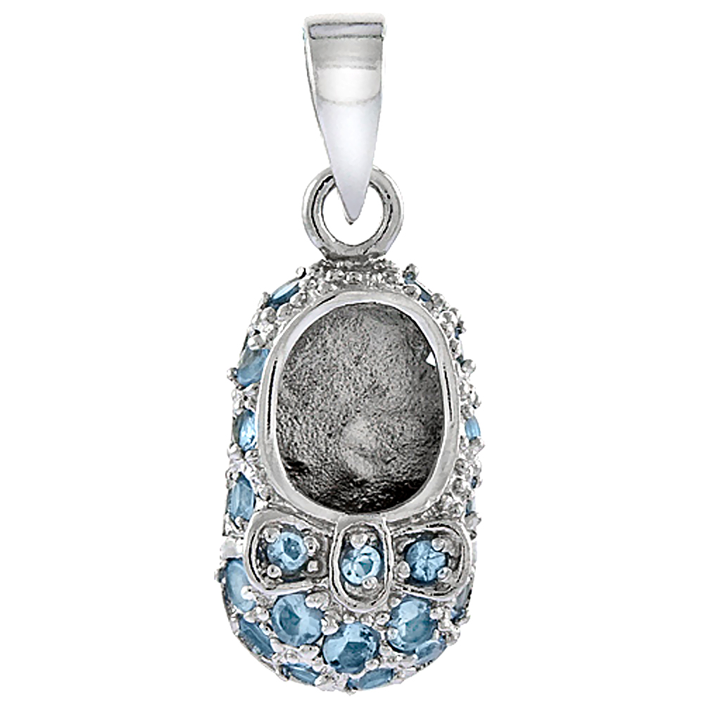 Sterling Silver Cubic Zirconia September Birthstone Shoe with Bow Pendant, 5/8 inch wide