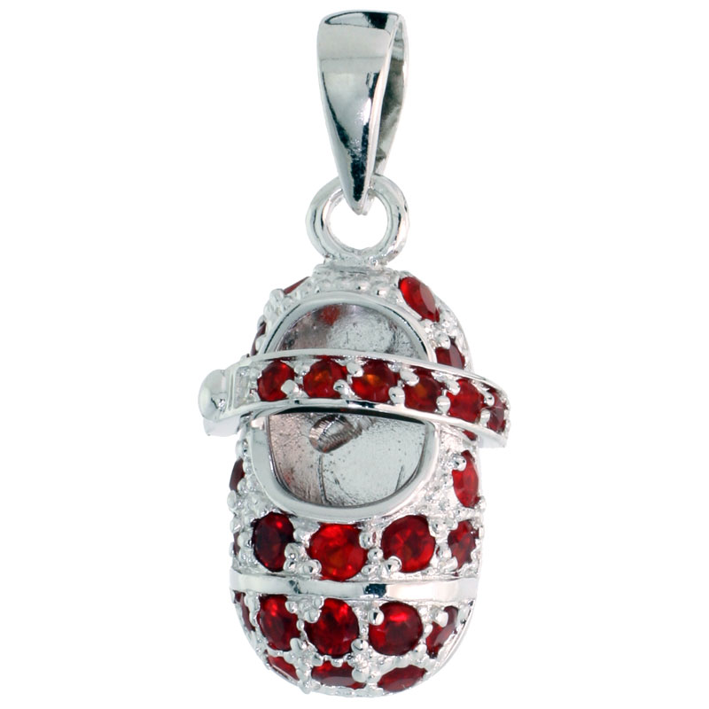 Sterling Silver Cubic Zirconia January Birthstone Shoe with Strap Pendant, 5/8 inch wide