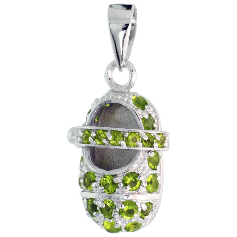 Sterling Silver Cubic Zirconia August Birthstone Shoe with Strap Pendant, 5/8 inch wide