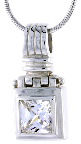 Sterling Silver Cubic Zirconia Square Pendant, 7/16 inch wide