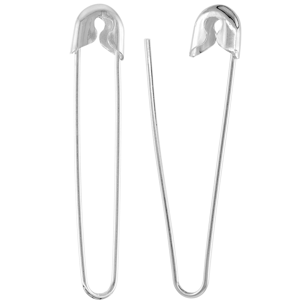 Sterling Silver Safety Pin Earrings Italy 1 3/4 inch