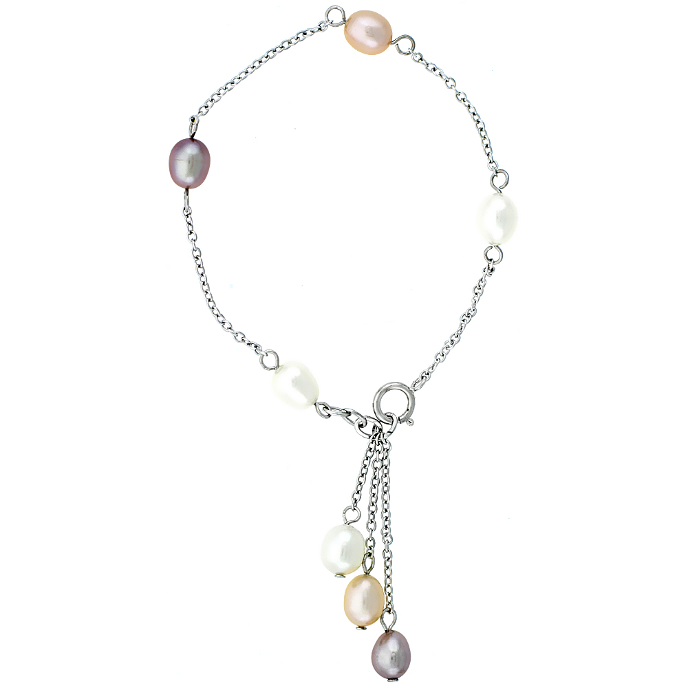 Sterling Silver Pearl Bracelet 6 mm Freshwater, 6.5 inch long + 1 in. Extension