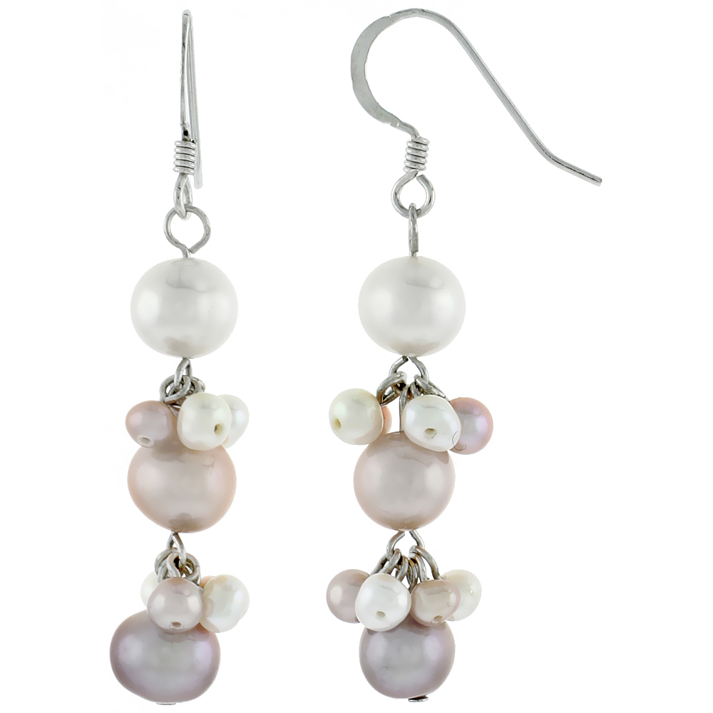 Sterling Silver Pearl Drop Earrings 7.5 mm Freshwater, 48 mm Long