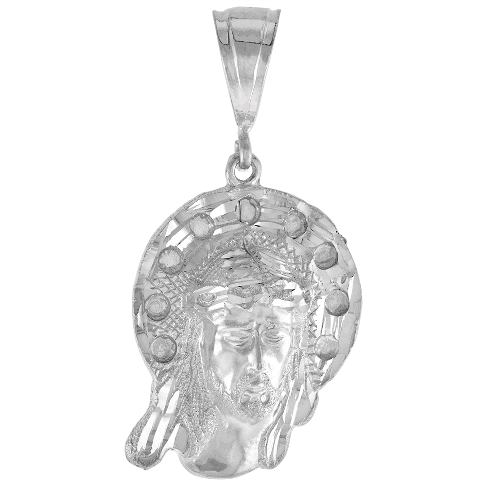 1 1/2 inch Large Sterling Silver Christ Pendant for Men Diamond Cut finish