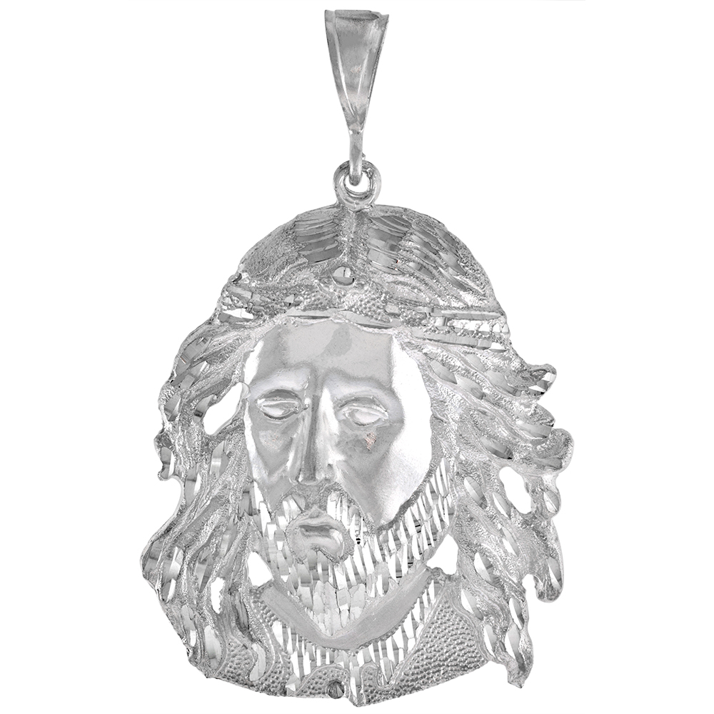 3 inch Large Sterling Silver Christ Pendant for Men Diamond Cut finish