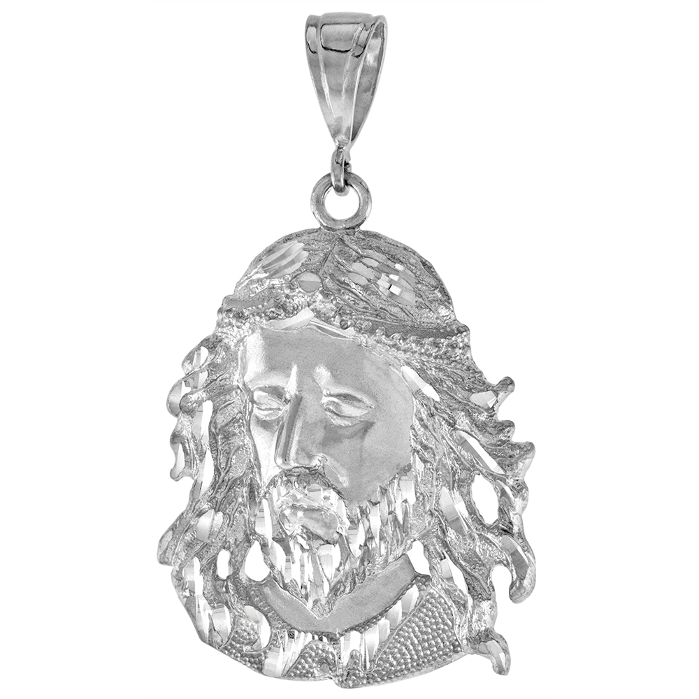 2 inch Large Sterling Silver Christ Pendant for Men Diamond Cut finish