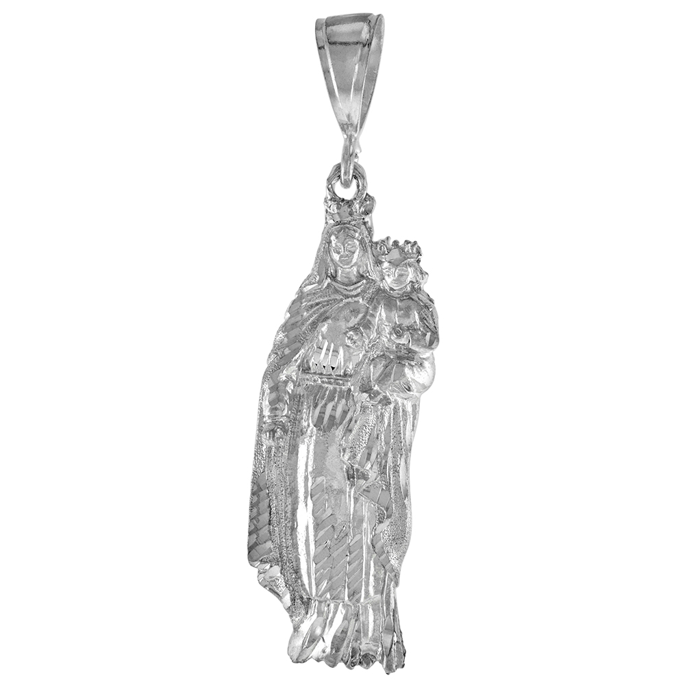 2 3/4 inch Large Sterling Silver Mary and Christ Pendant for Men Diamond Cut finish