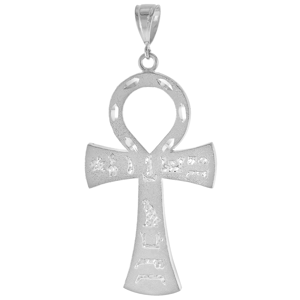 2 1/2 in. (63 mm) Large Sterling Silver Ankh Cross Pendant for Men Diamond Cut finish
