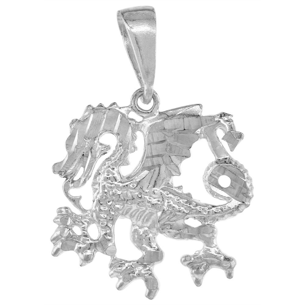 1 inch Sterling Silver Small Dragon Pendant for Men Diamond Cut finish