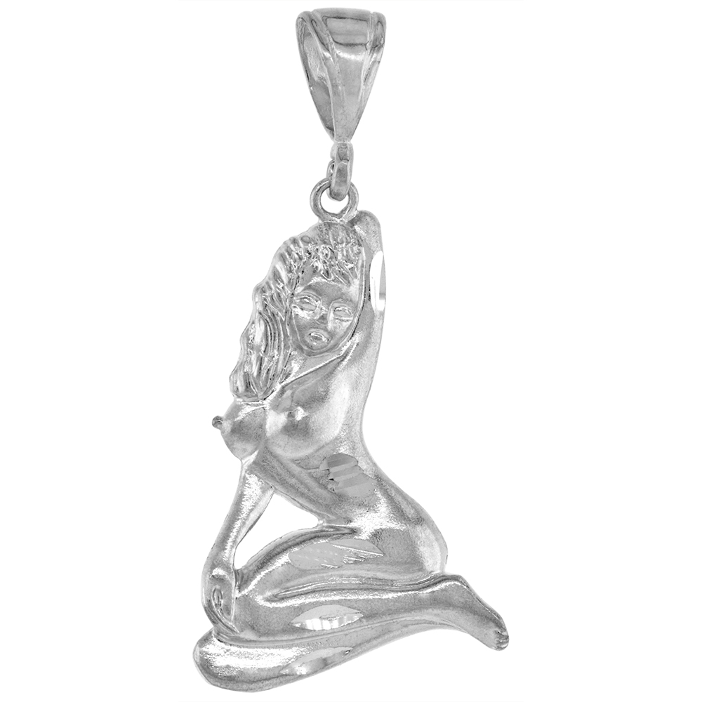 1 3/8 inch Large Sterling Silver Nude Model Pendant for Men Diamond Cut finish