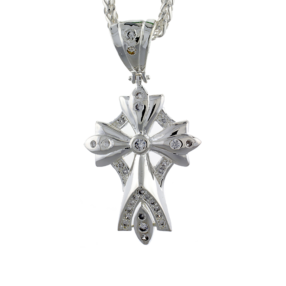 2 5/16 inch Sterling Silver Cubic Zirconia Iced Out Cross Pendant for Men Hip Hop Bling Jewelry