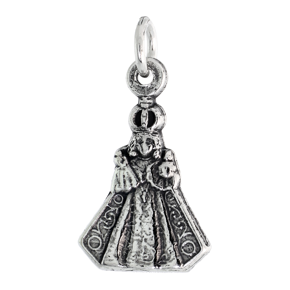 Sterling Silver Jesus of Prague Medal Pendant Oxidized finish Oval 3/4 inch