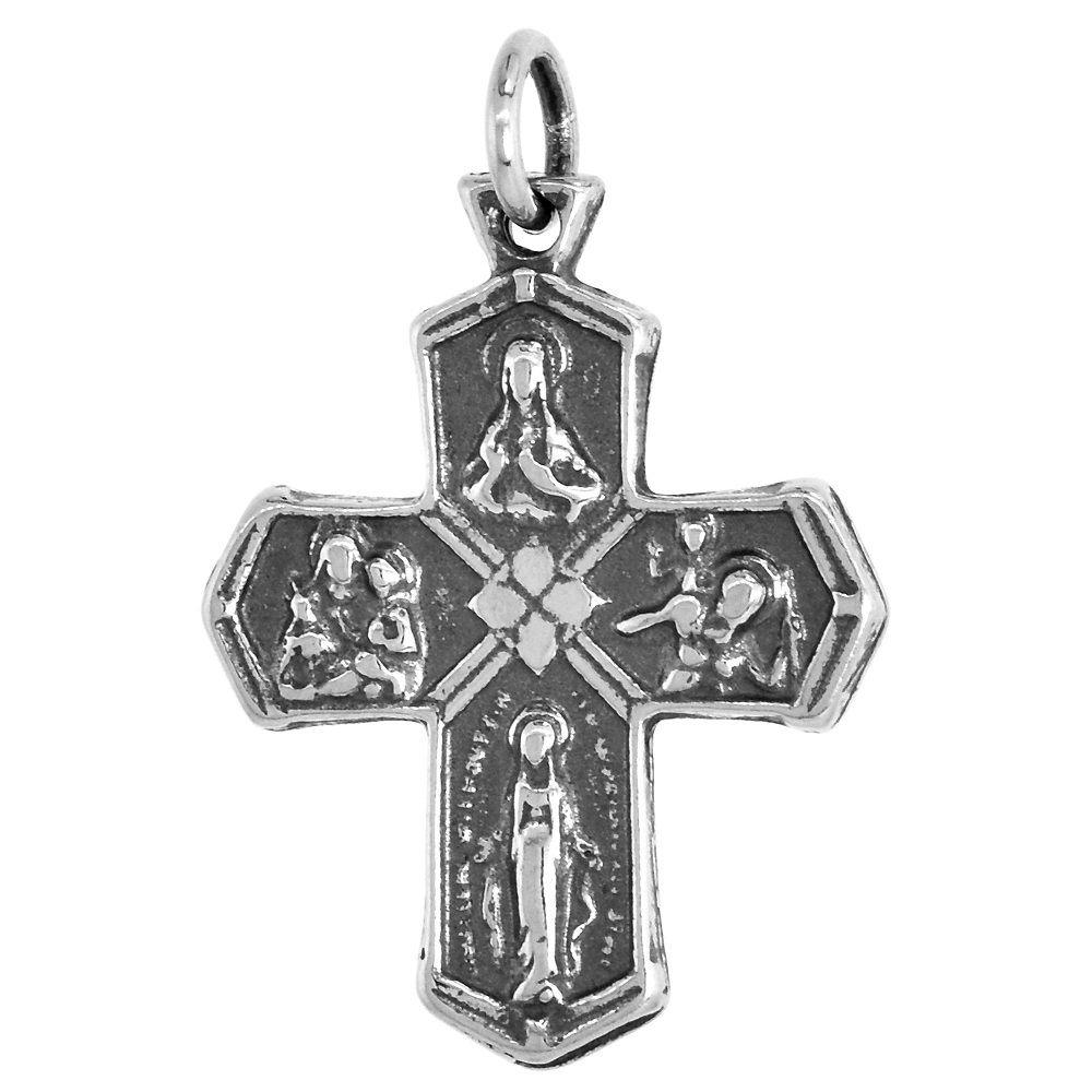 Sterling Silver 4 Way Cross Medal Pendant Oxidized finish Antique Finish 1 inch