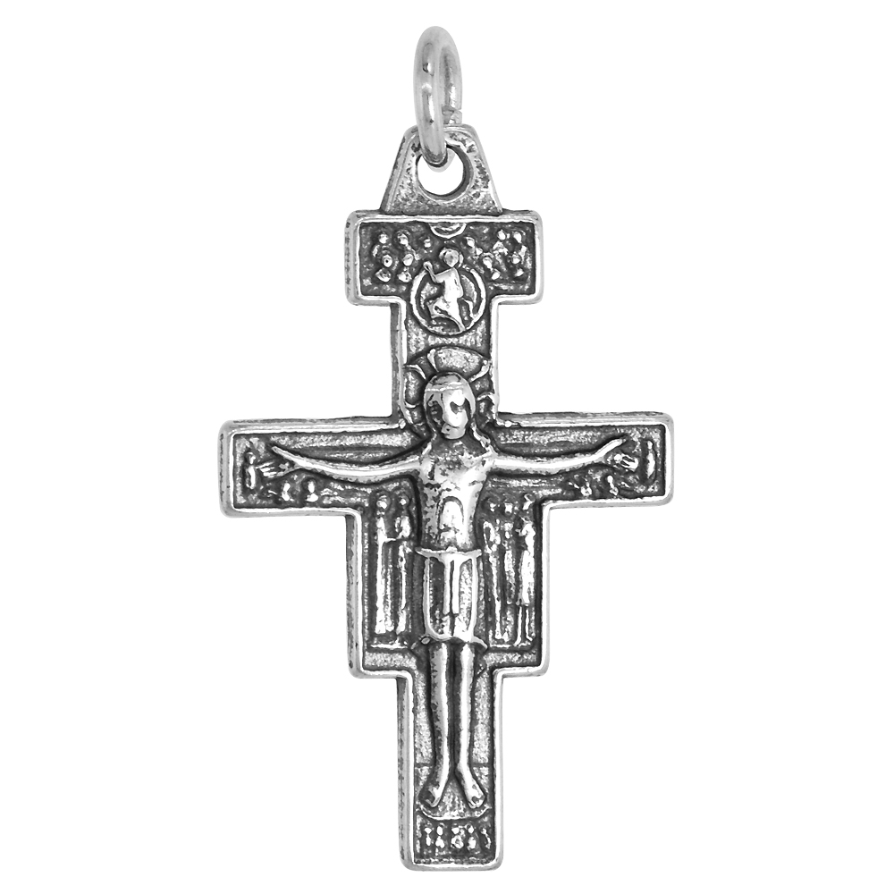 Sterling Silver San Damiano Crucifix Pendant Oxidized finish 1 1/4 inch