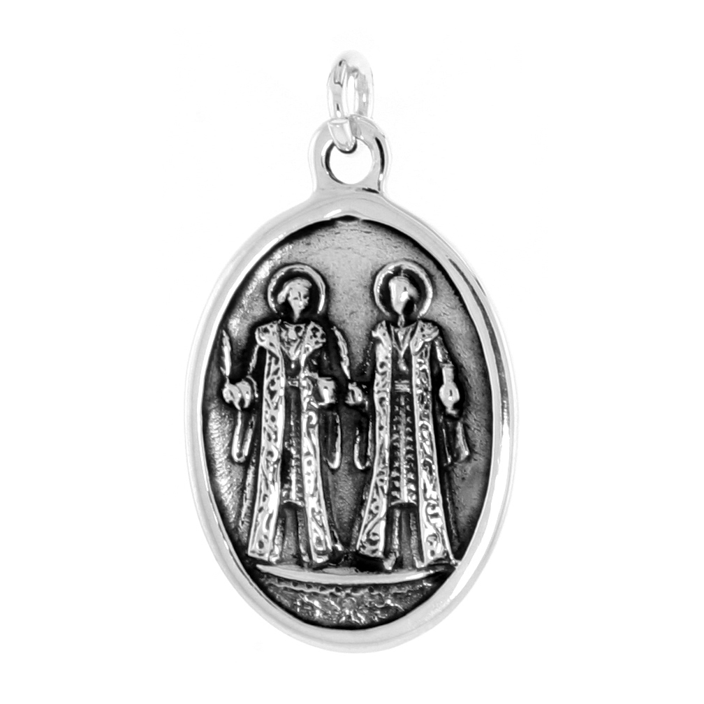 Sterling Silver St Gabriel's Conference Medal Pendant Oxidized finish Oval 1 inch