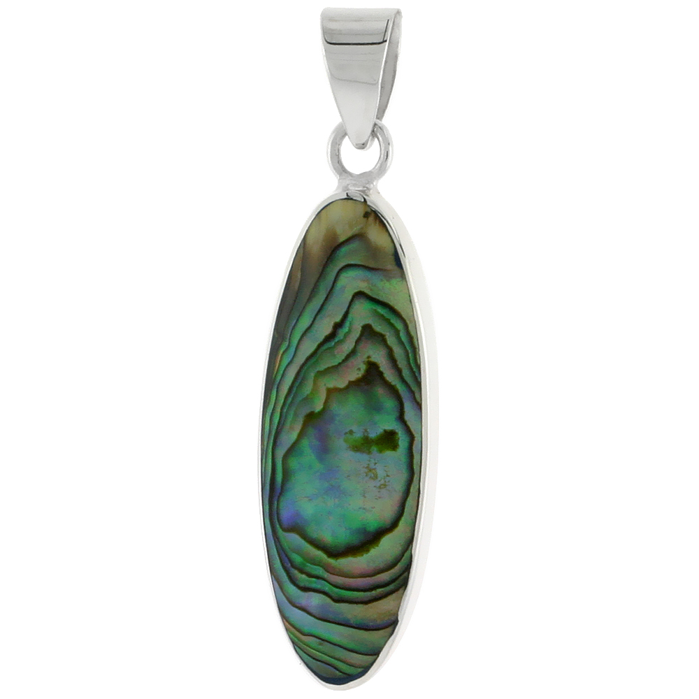 Sterling Silver Oval Abalone Shell Inlay Pendant, 1 1/8" (28 mm) tall 