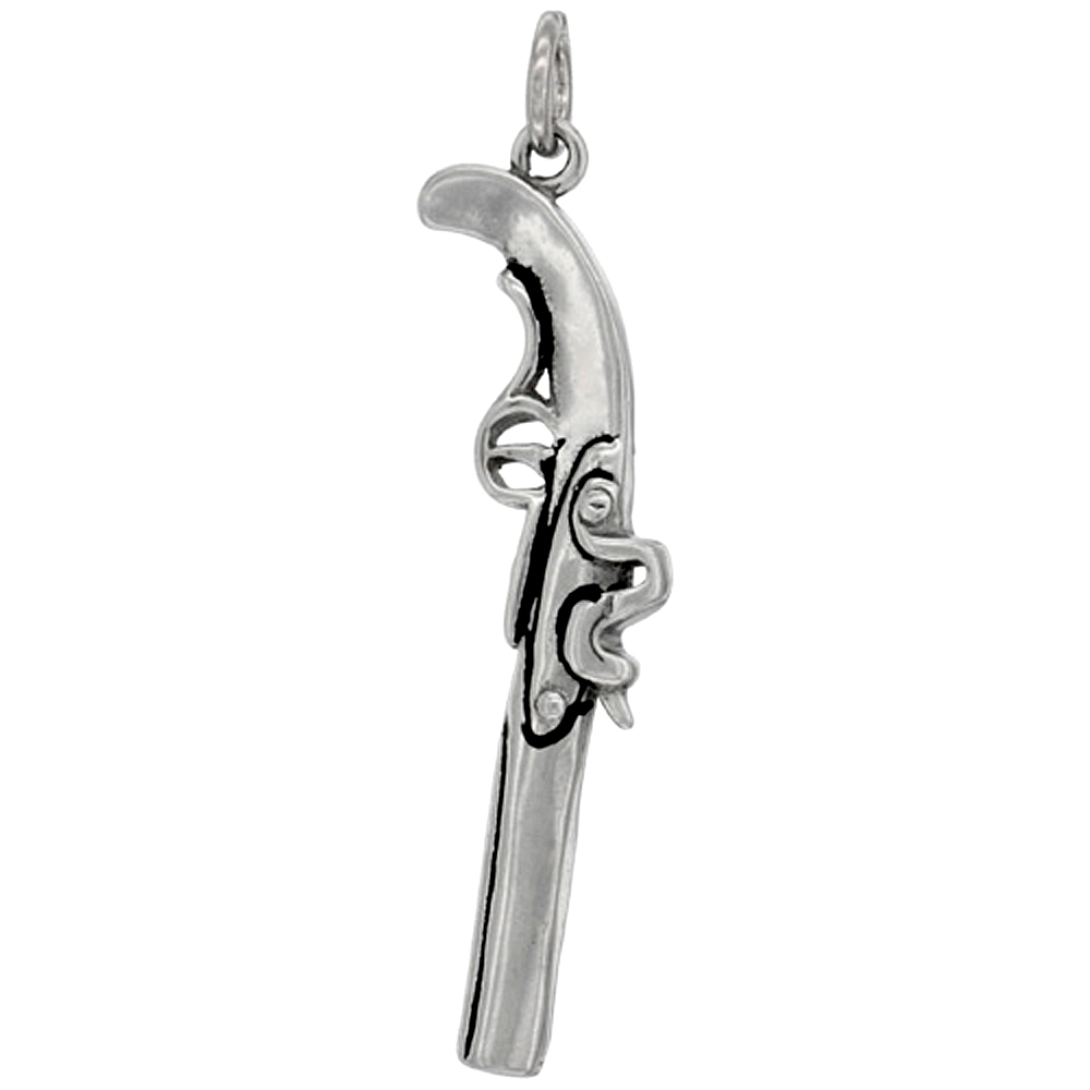 Stainless Steel Gun Pendant, 1 9/16 inch long
