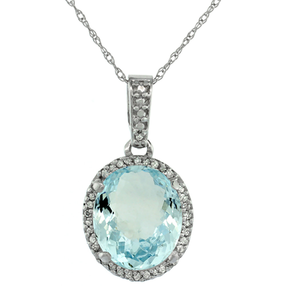 10K White Gold Natural Aquamarine Pendant Oval 11x9 mm