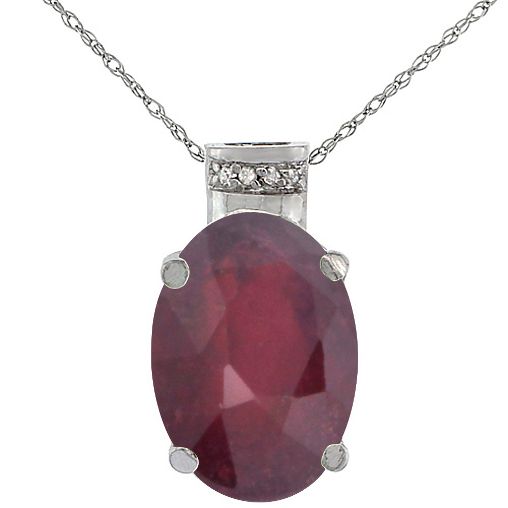 10K White Gold Diamond Enhanced Genuine Ruby Pendant Oval 14x10 mm