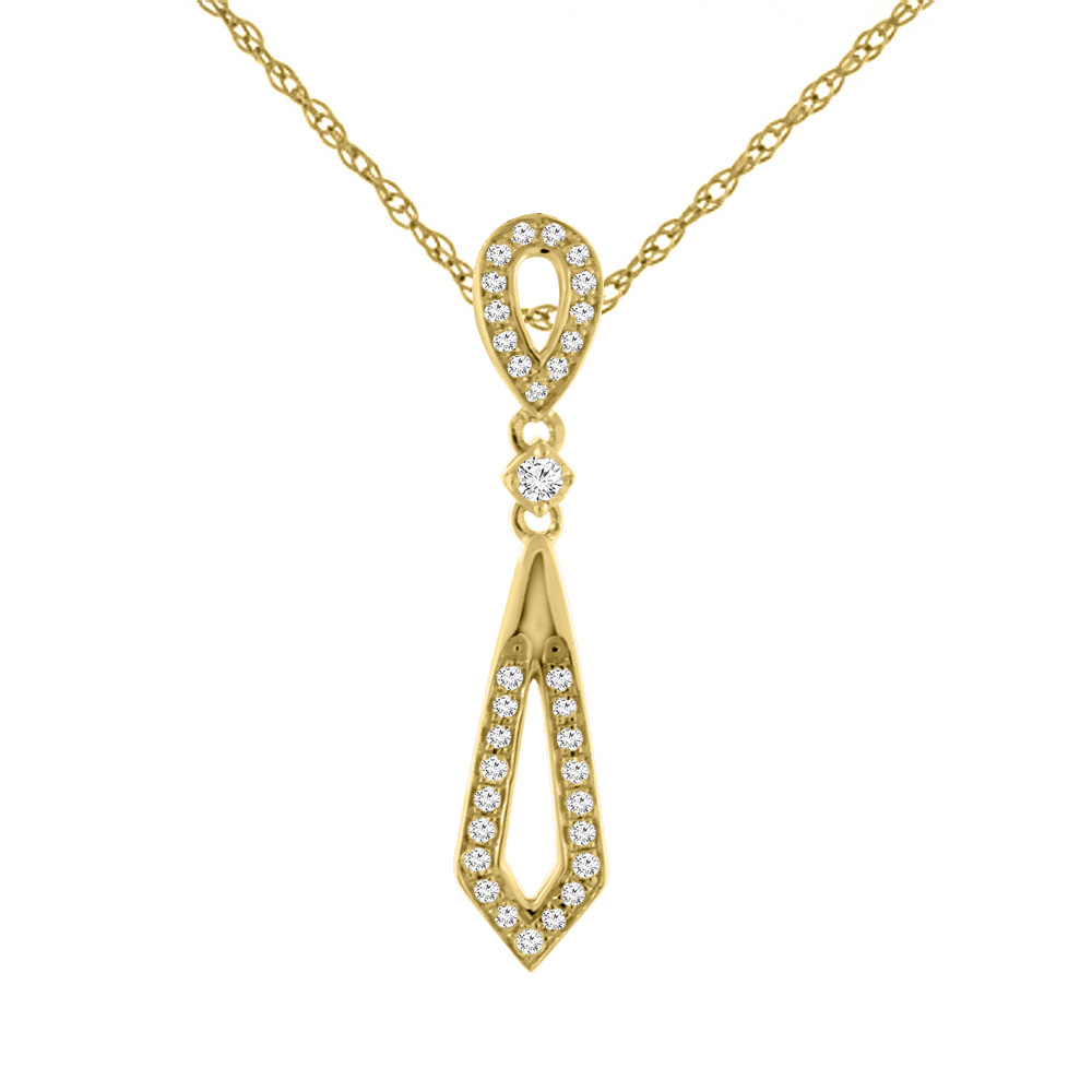14K Yellow Gold 0.22 cttw Genuine Diamond Elongated Pendant, 3/16 inches wide