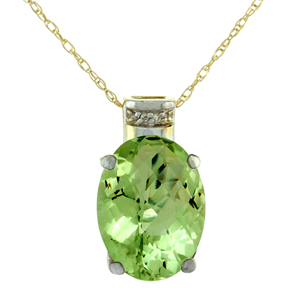 10K Yellow Gold Diamond Natural Peridot Pendant Oval 14x10 mm