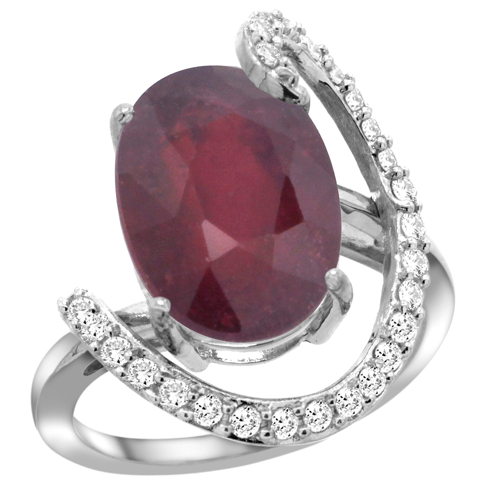 14k White Gold Natural Enhanced Ruby Ring Oval 14x10 Diamond Accent, 3/4inch wide, sizes 5 - 10
