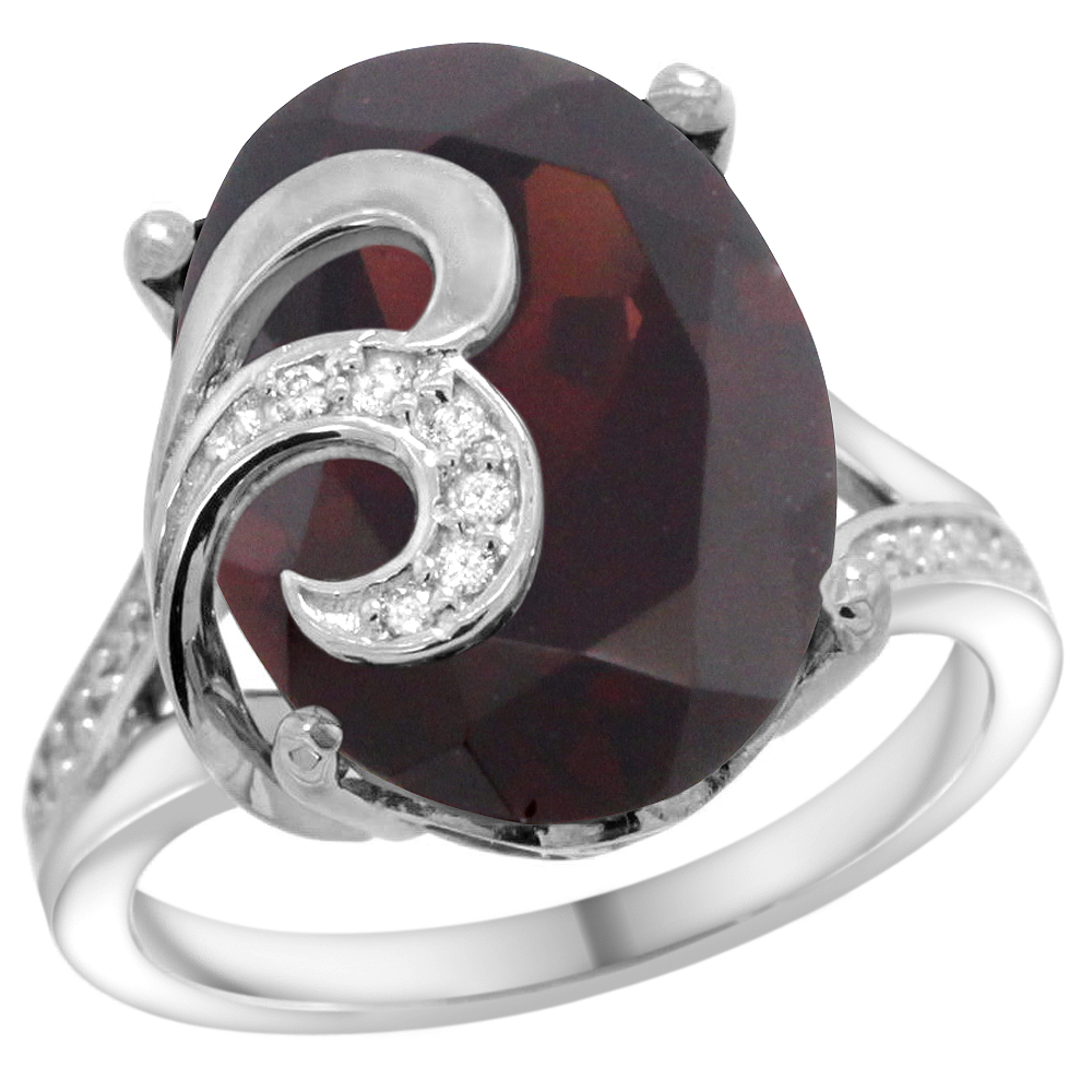 14k White Gold Natural High Quality Ruby Ring 16x12 mm Oval Shape Diamond Accent, 5/8 inch wide