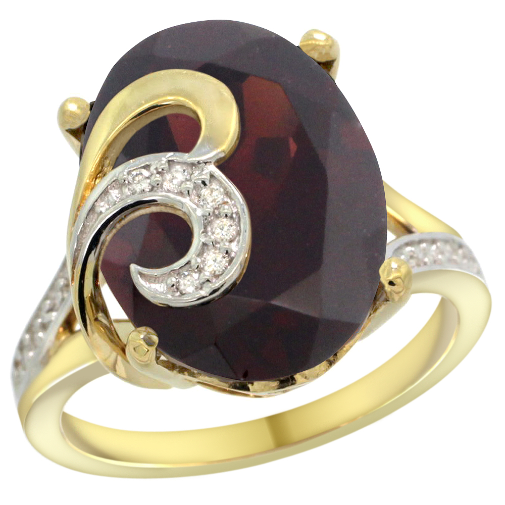 14k Yellow Gold Natural High Quality Ruby Ring 16x12 mm Oval Shape Diamond Accent, 5/8 inch wide