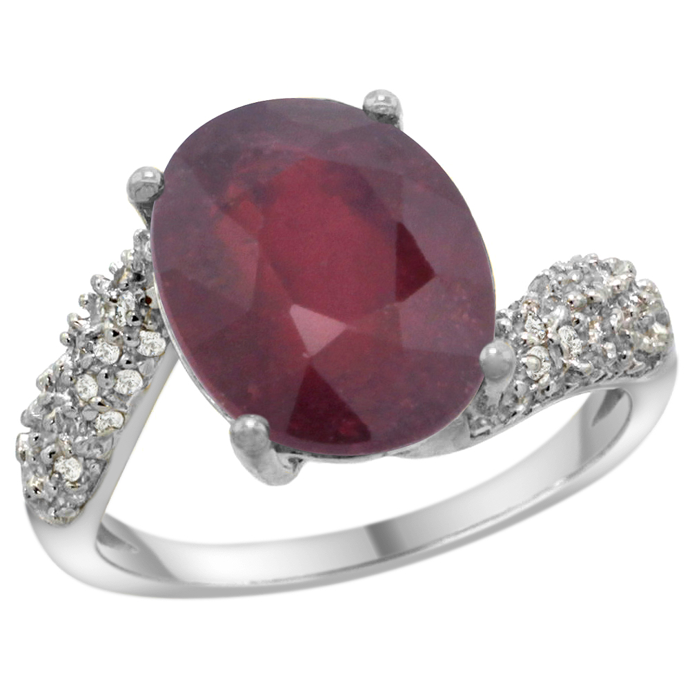 14k White Gold Natural Enhanced Ruby Ring Oval 12x10mm Diamond Halo, 1/2inch wide, sizes 5 - 10