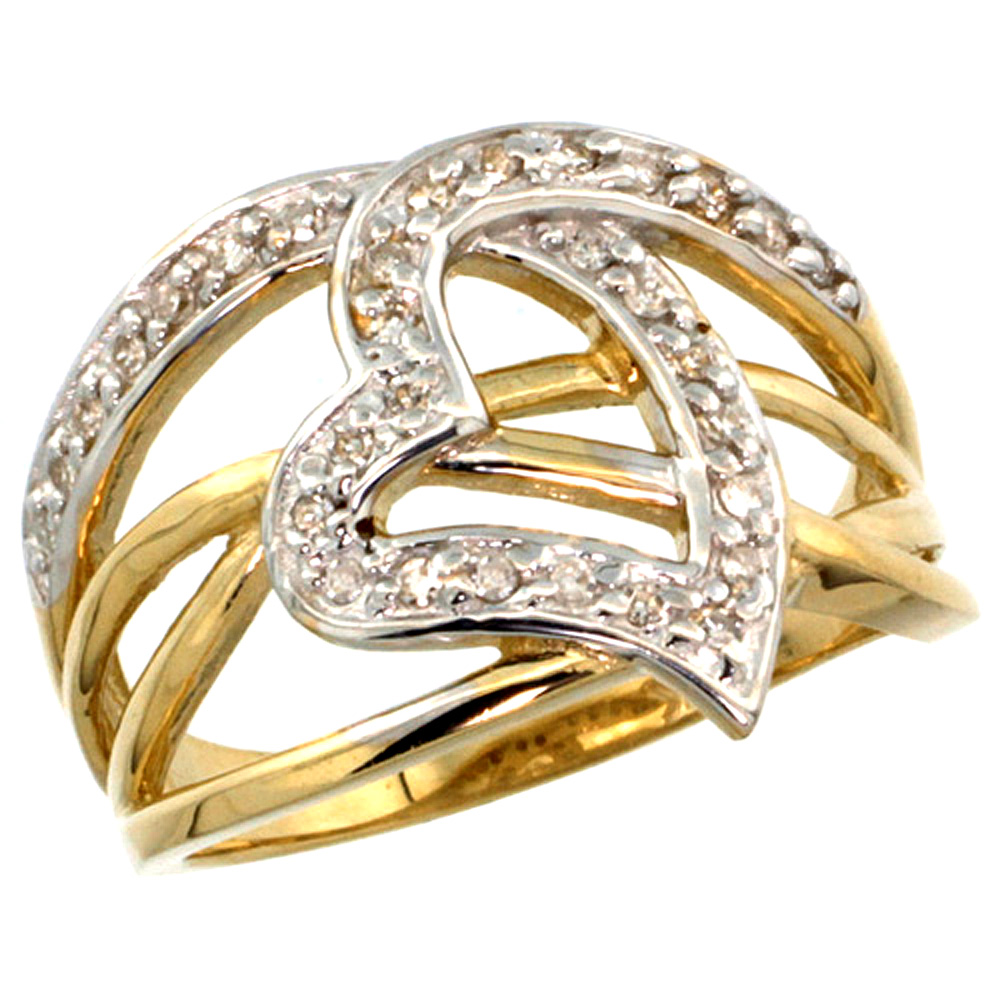 14k Yellow Gold Diamond Interlacing Cutout Heart Ring 0.51 ct Brilliant Cut 9/16 inch wide, size 5-10