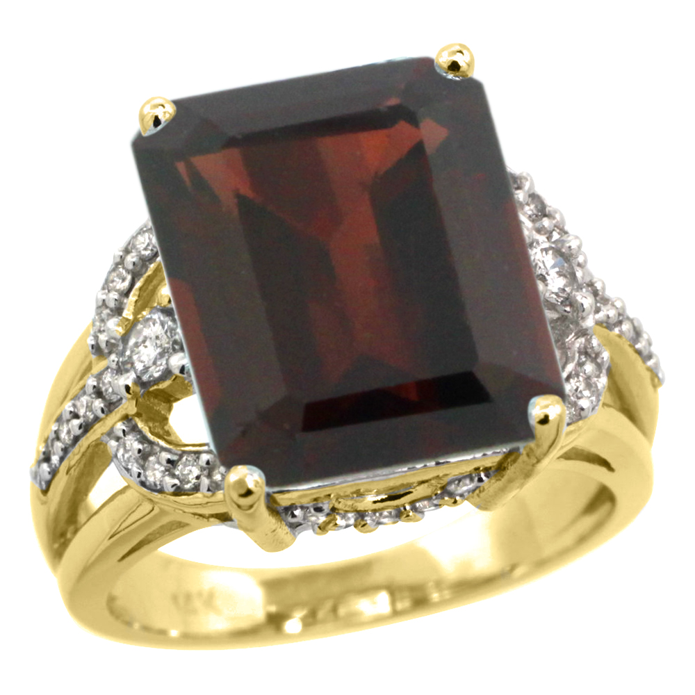 14k Yellow Gold 0.5ct Diamond Genuine Garnet Engagement Ring 14x10mm Emerald cut, size 5-10