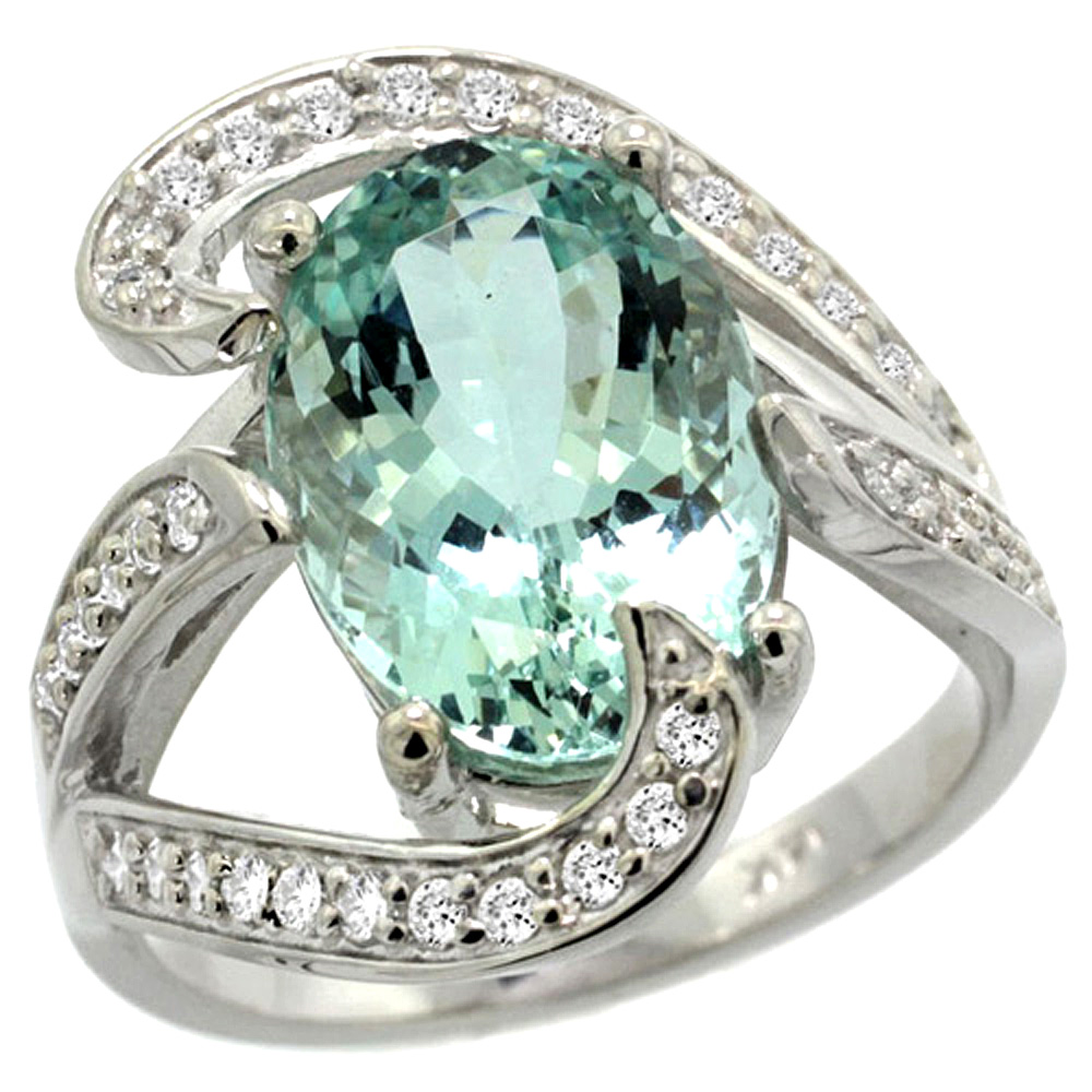 14k White Gold Natural Opal Ring Oval 14x10mm Diamond Accent, sizes 5 - 10