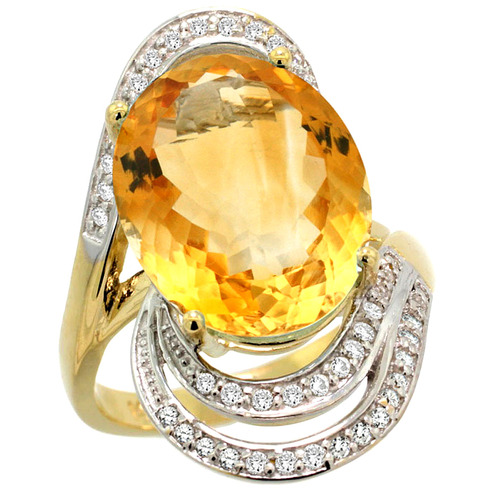 14k Yellow Gold 0.19ct Diamond Genuine Citrine Engagement Ring Oval 16x12mm 1 inch wide, size 5-10