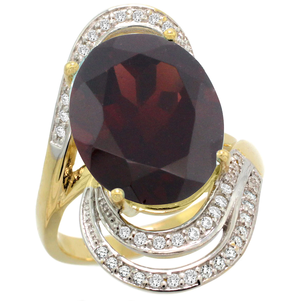 14k Yellow Gold 0.19ct Diamond Genuine Garnet Engagement Ring Oval 16x12mm 1 inch wide, size 5-10