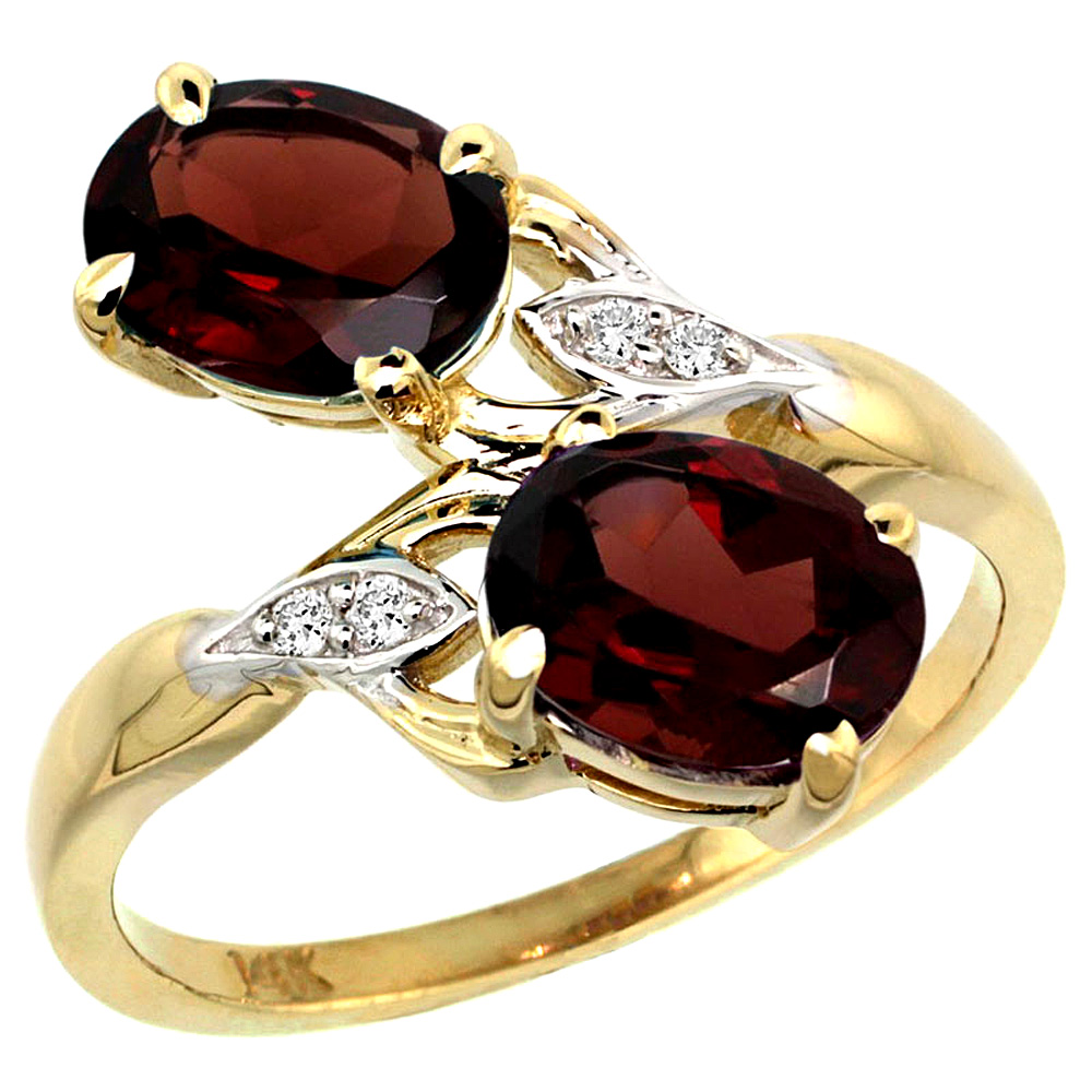 10K Yellow Gold Diamond Natural Garnet 2-stone Ring Oval 8x6mm, sizes 5 - 10