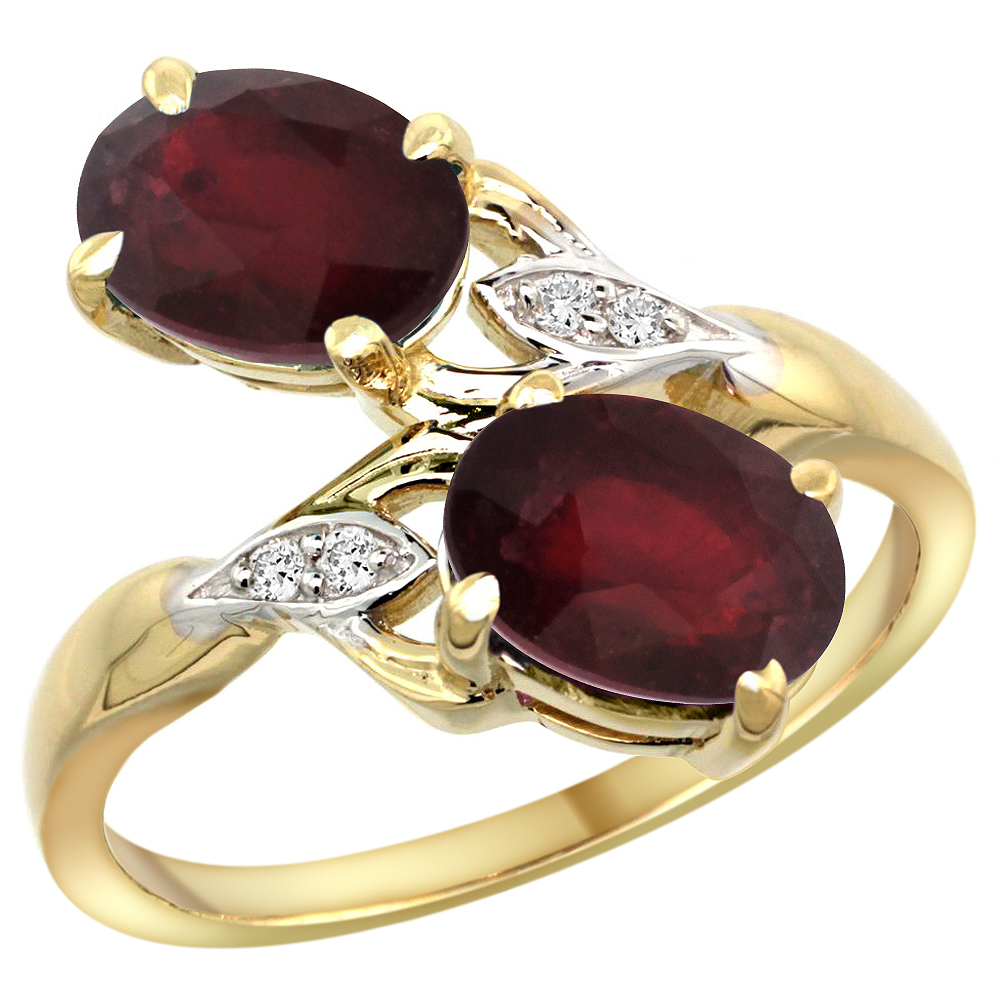 10K Yellow Gold Diamond Natural Ruby Enhanced Genuine Ruby 2-stone Ring Oval 8x6mm size 5 - 10