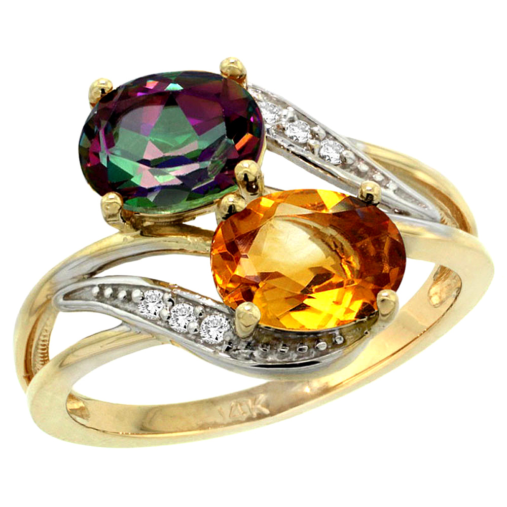 10K Yellow Gold Diamond Natural Mystic Topaz & Citrine 2-stone Ring Oval 8x6mm, sizes 5 - 10