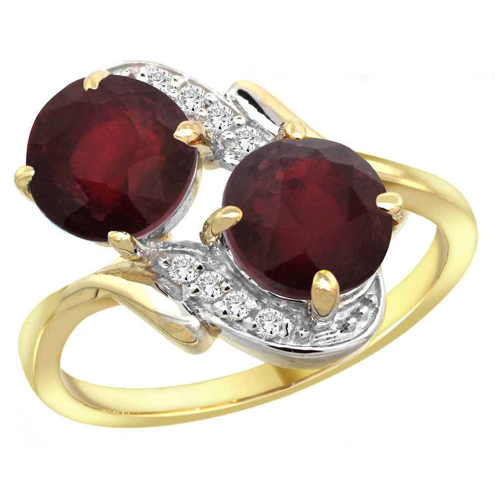14k Yellow Gold Diamond Enhanced Genuine Ruby Mother's Ring Round 7mm, 3/4 inch wide, sizes 5 - 10