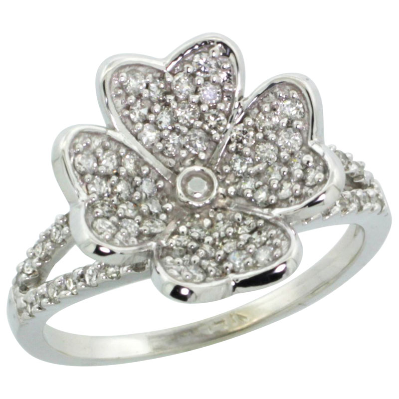 14k White Gold Clover Flower Diamond Ring w/ 0.61 Carat Brilliant Cut ( H-I Color; SI1 Clarity ) Diamonds, 9/16 in. (14.5mm) wide