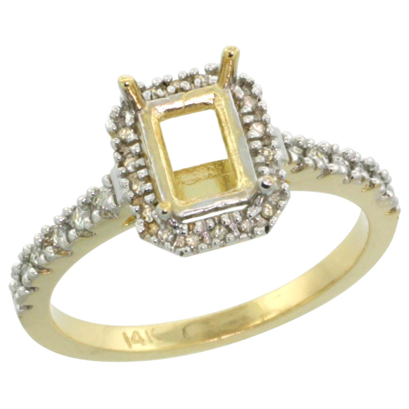 14k Gold Semi Mount (for 7x5 Emerald Cut Stone) Engagement Ring w/ 0.21 Carat Brilliant Cut (H-I Color; SI1 Clarity) Diamonds, 3/8 in. (10mm) wide