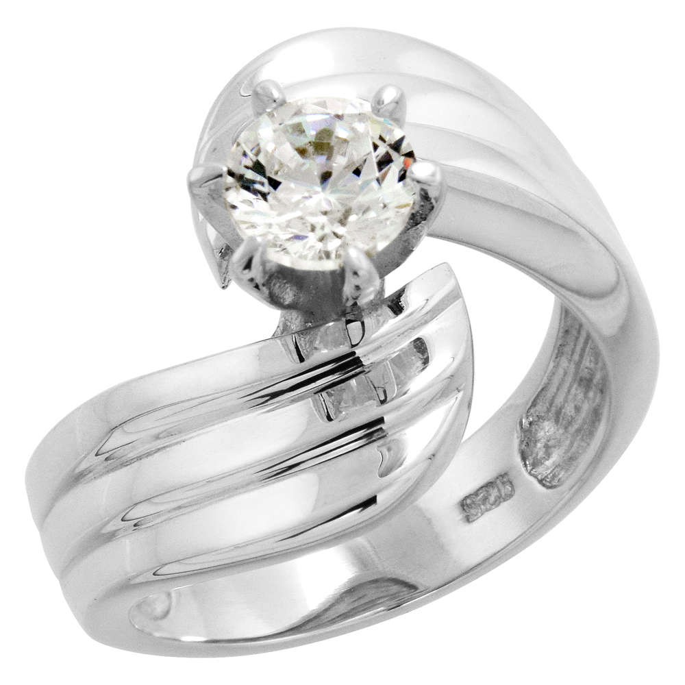 Sterling Silver 6mm CZ Bypass Leaf Ring for Women Flawless finish 5/8 inch wide sizes 6-10
