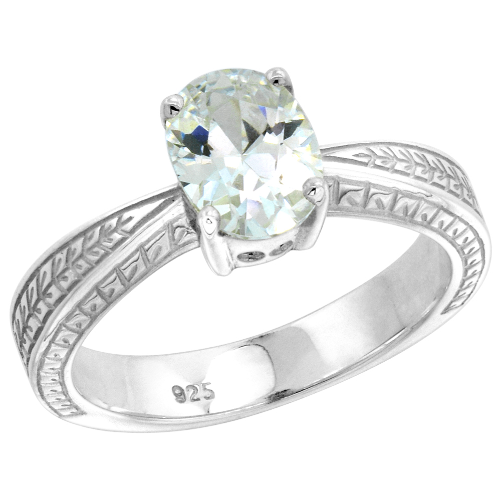 Sterling Silver 8X6mm Oval CZ Solitaire Ring Women Vintage Tapered Shank 1.25 ct Center sizes 6-10