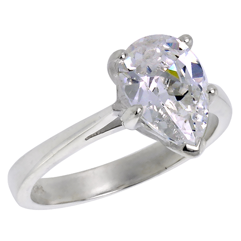 Sterling Silver Cubic Zirconia 10X7mm Pear Cut Solitaire Engagement Ring for Women 1/2 ct sizes 6-10
