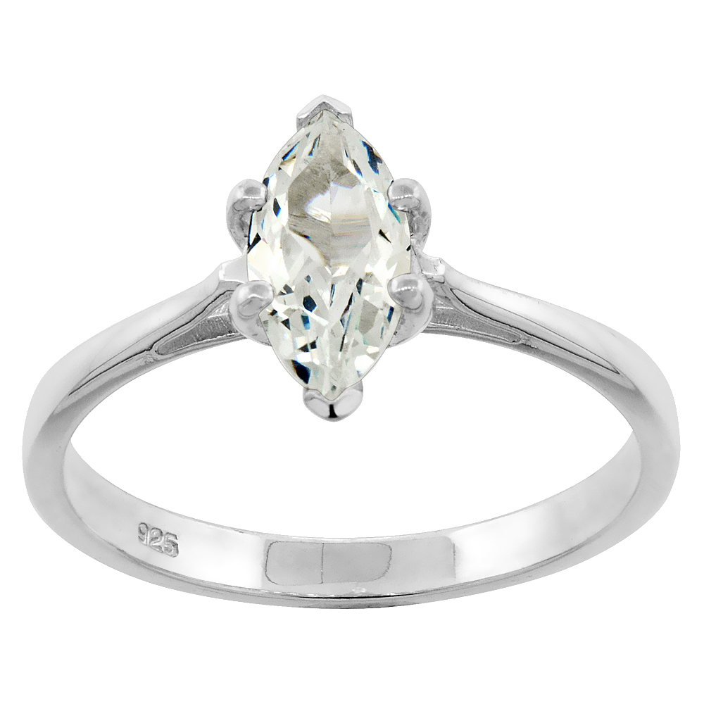Sterling Silver CZ 10X5mm Marquise Cut Solitaire Engagement Ring for Women 0.85 ct sizes 6-10