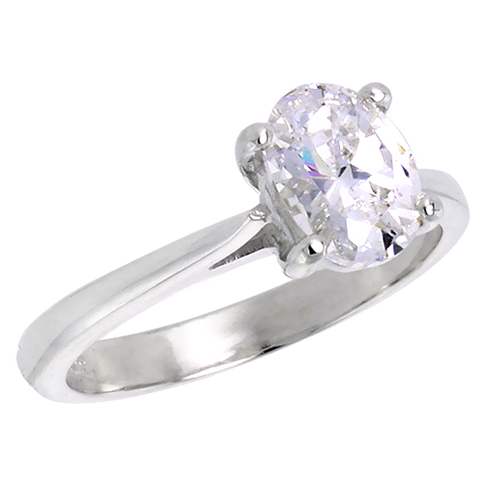 Sterling Silver Cubic Zirconia 8X6mm Oval Cut Solitaire Engagement Ring for Women 1 1/4 ct sizes 6-10