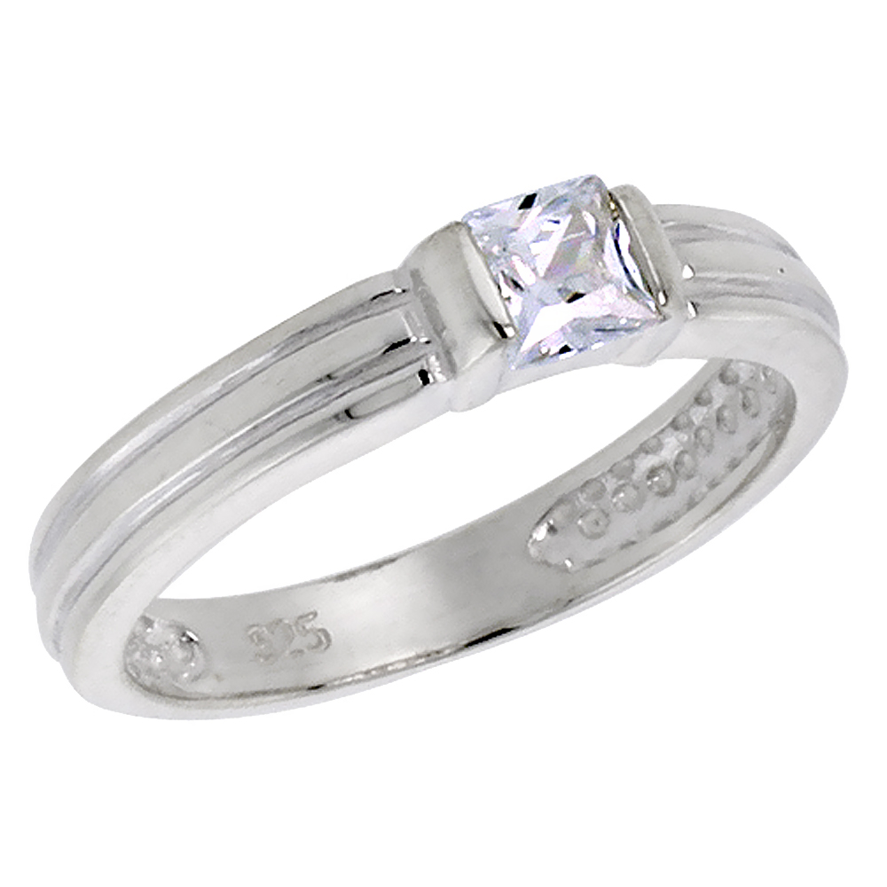 Sterling Silver Cubic Zirconia Princess Cut Stack Ring 0.40 ct sizes 6 - 10