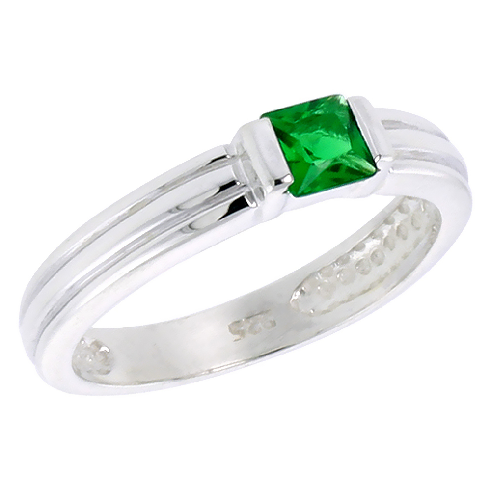 Sterling Silver Emerald Cubic Zirconia Stack Ring Princess Cut 0.40 ct sizes 6 - 10