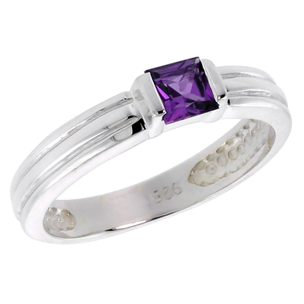 Sterling Silver Amethyst Cubic Zirconia Stack Ring Princess Cut 0.40 ct sizes 6 - 10