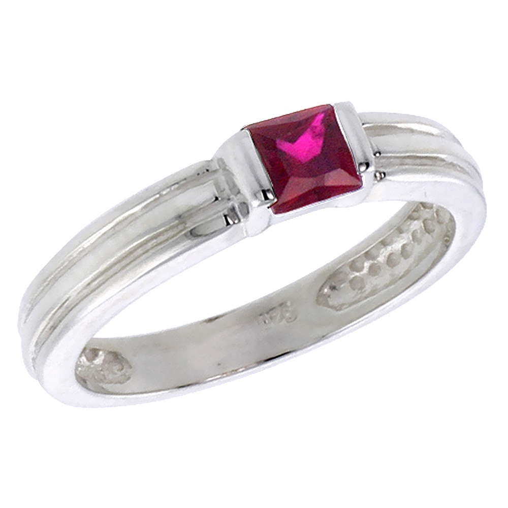 Sterling Silver Ruby Cubic Zirconia Stack Ring Princess Cut 0.40 ct sizes 6 - 10